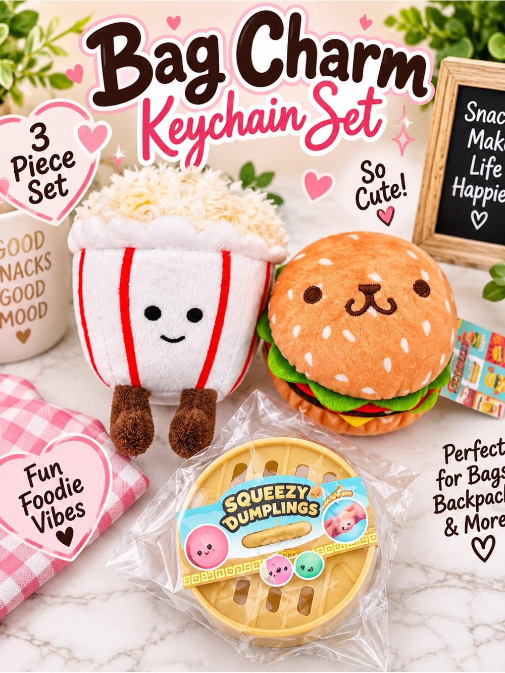 Snacky set of bag charm keychains